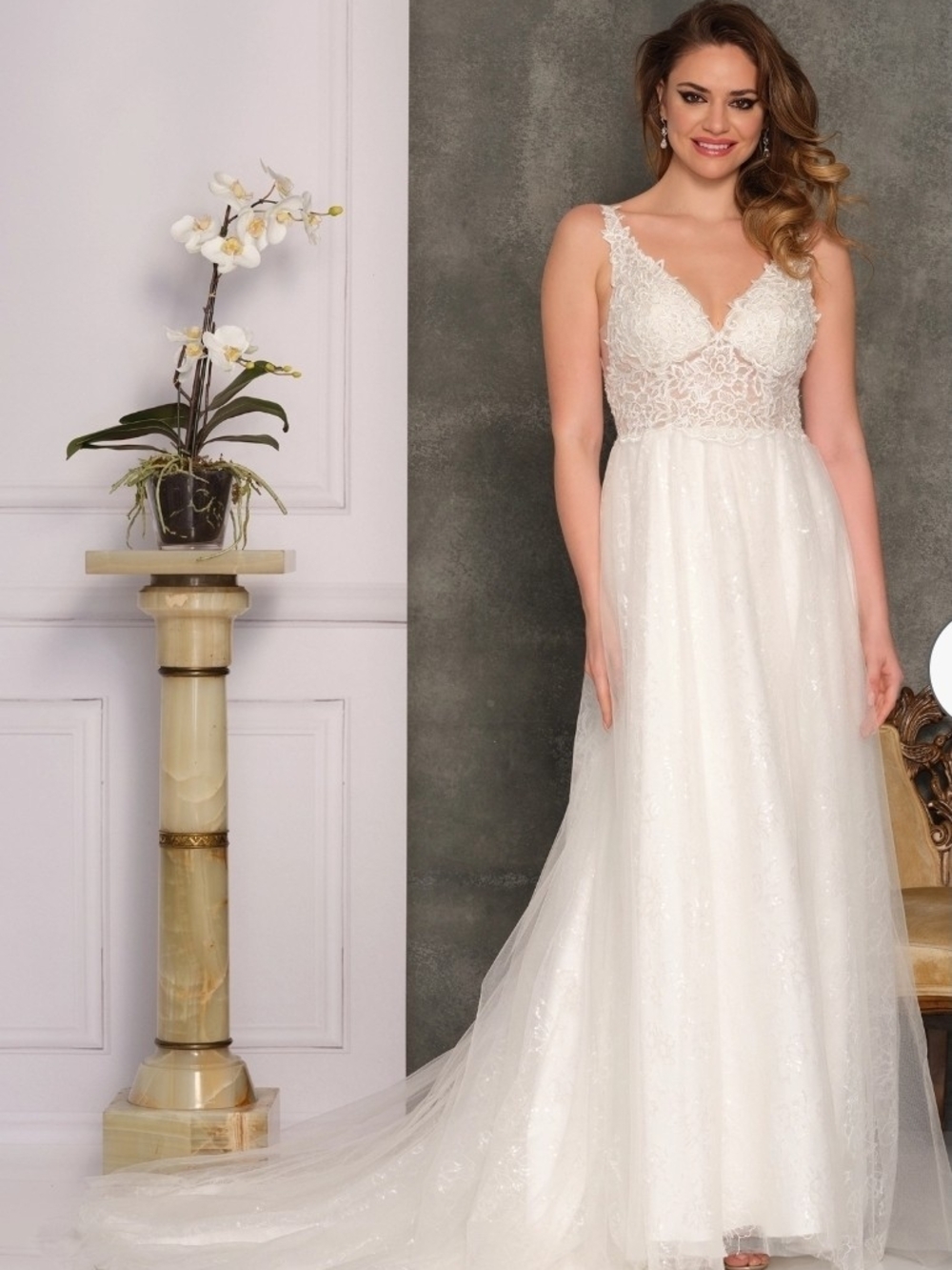 Dave & Johnny 10359 White Lace A-Line Wedding Dress Size 10 Nwt